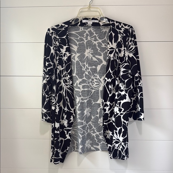 Diane Von Furstenburg Black White Floral Open Cardigan Silk Blend Sweater 12 - Picture 1 of 6